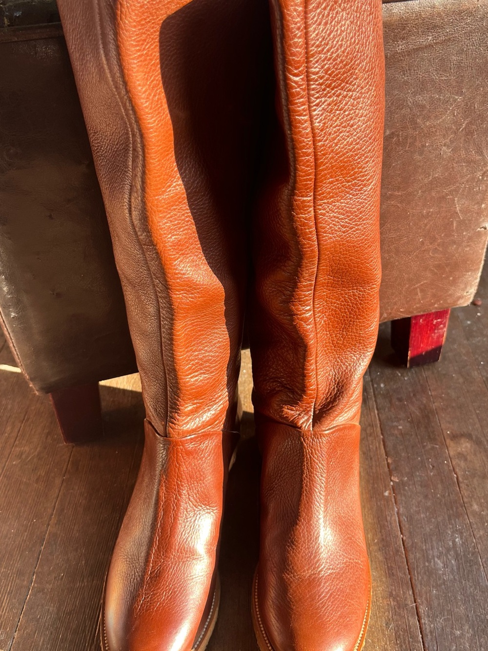 Diane Von Furstenberg Rum color Calfskin Leather Crepe Sole Boots.